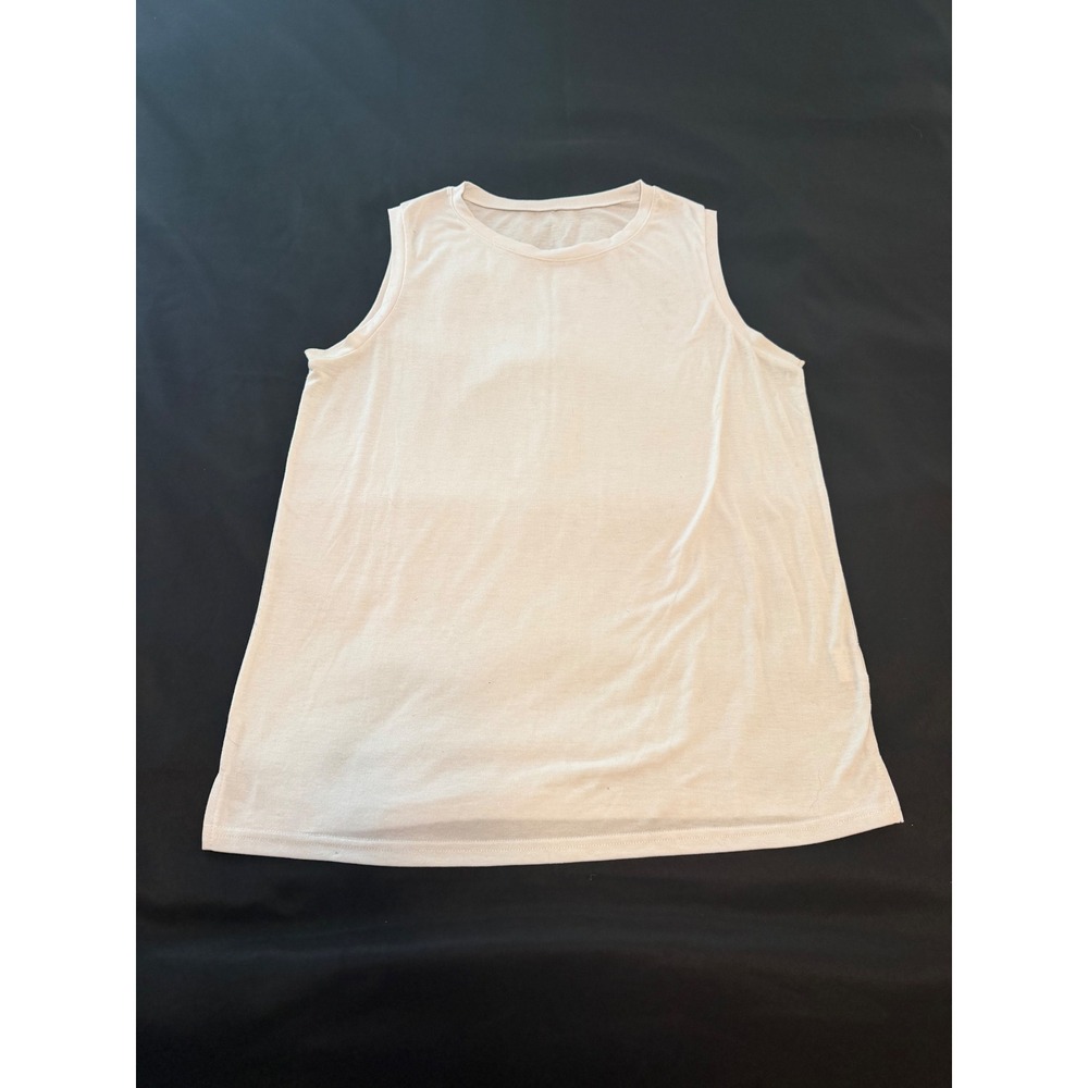 Womens Sleeveless Crew Neck Tank Top White Stretch Jersey Active Layering